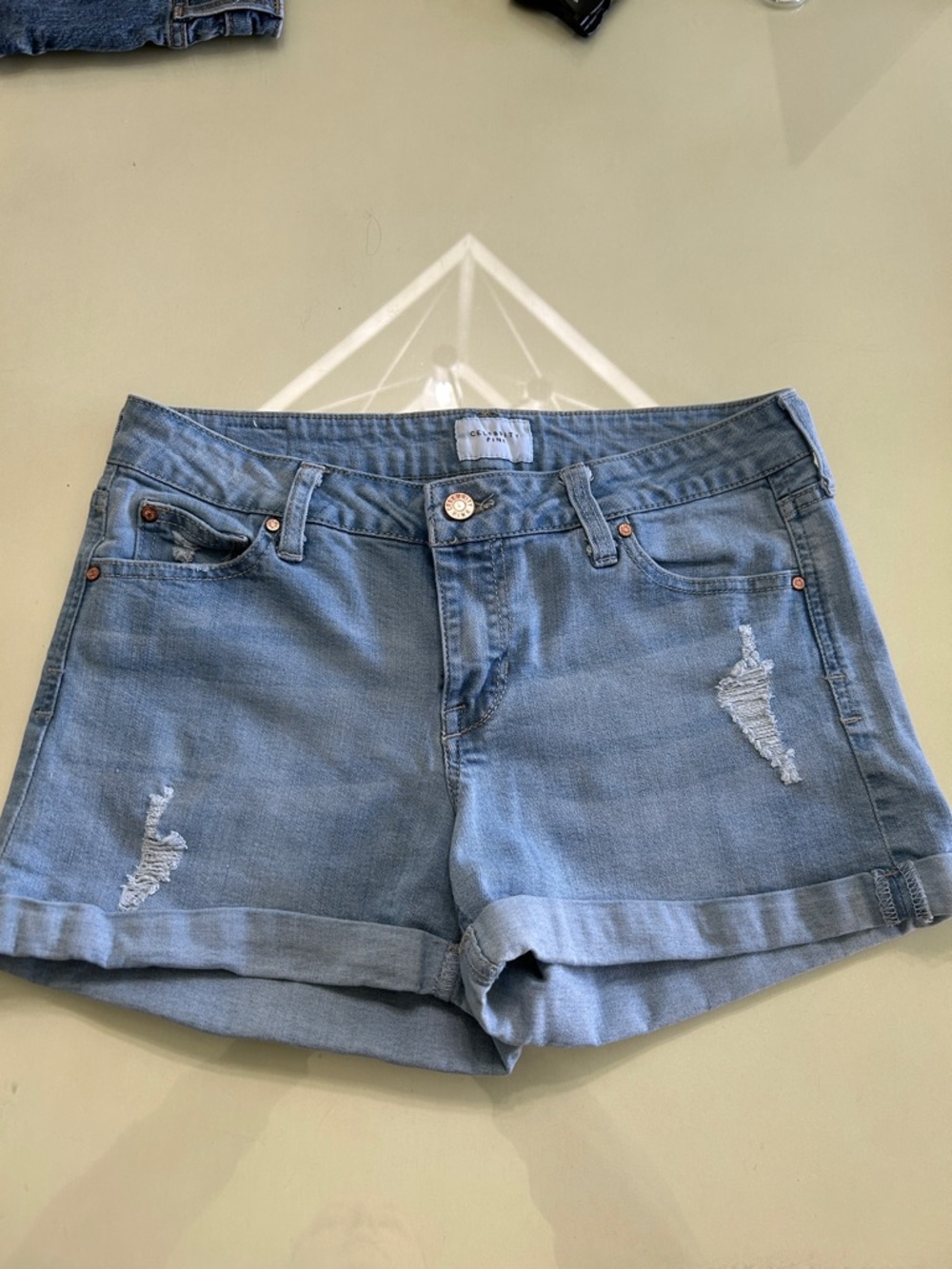 Celebrity Pink Light Blue Denim Distressed Women's Jean Shorts